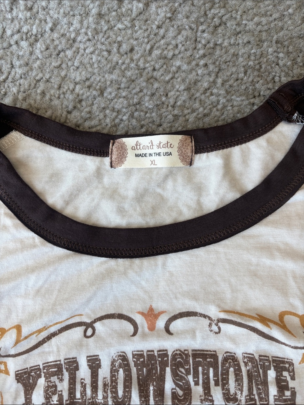 NWT Altar'd State Cream Tee with Brown Trim and Brown Graphic - Picture 2 of 7
